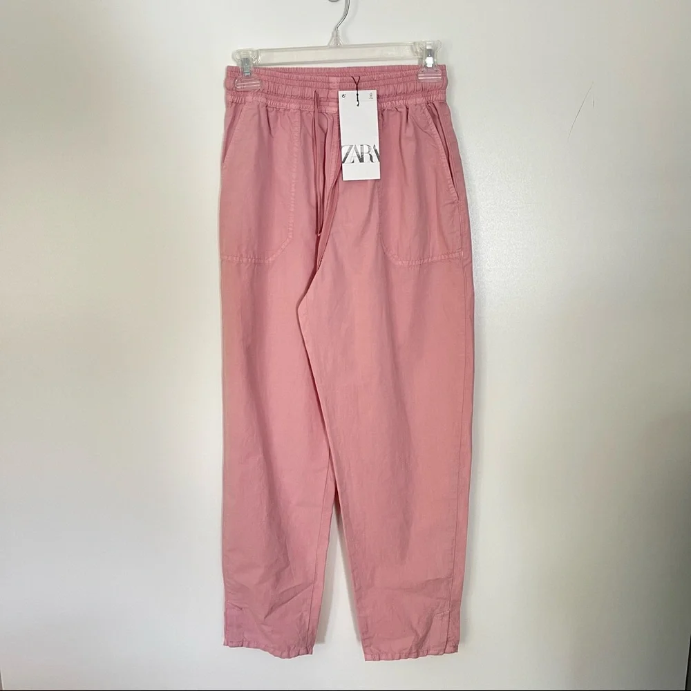 NWT Zara Pink Linen High Rise Jogger Pants Size 4